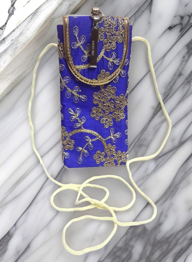 SUMERA WARQ Fancy Embroidered Mobile Pouch Cover for Women Designer Multicolor Handmade Ethnic with Sling & Clip (Blue) - Image 2